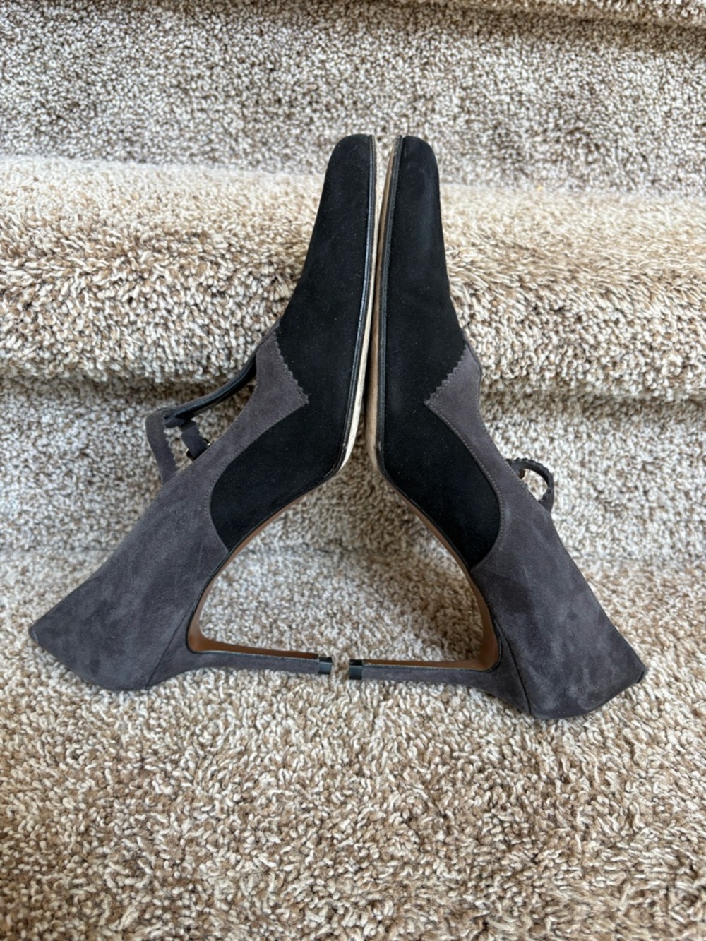 Christian Dior Women's Two-Tone Suede Pointed-Toe Mary Jane Pumps - Black & Gray - Picture 9 of 13